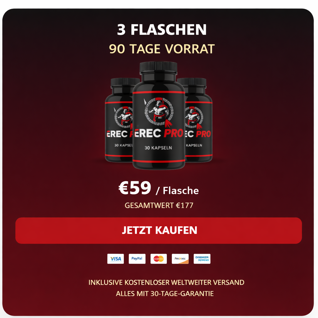 Erecpro male performance supplement bottle with natural herbal ingredients for stamina and vitality support