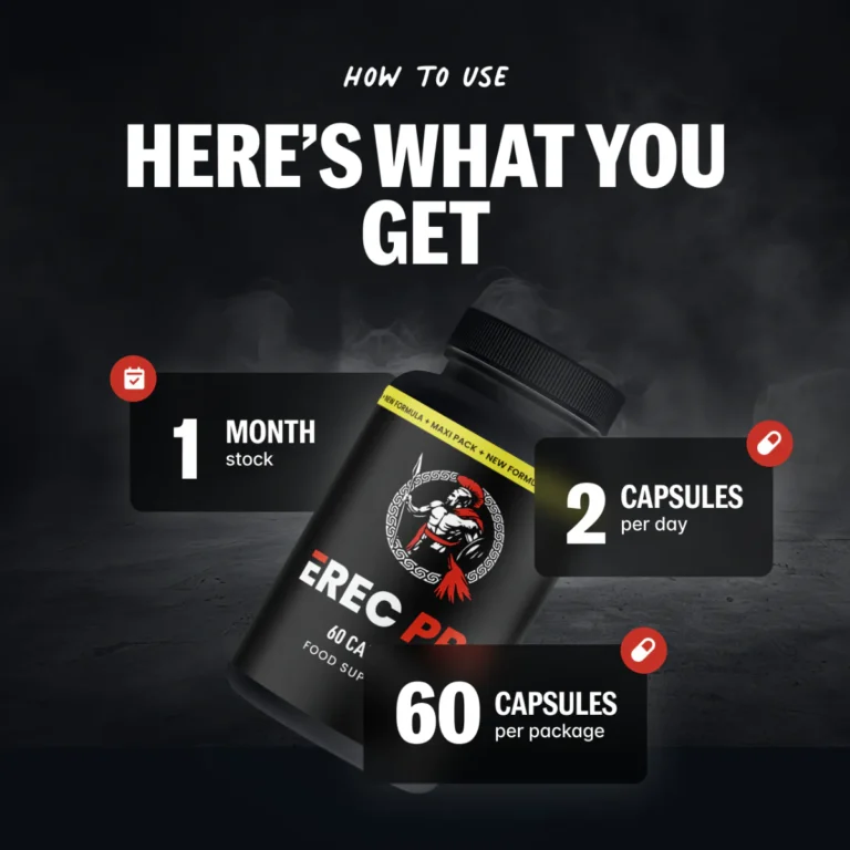 Erecpro male performance supplement bottle with natural herbal ingredients for stamina and vitality support