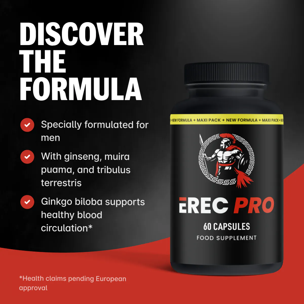Erecpro male performance supplement bottle with natural herbal ingredients for stamina and vitality support